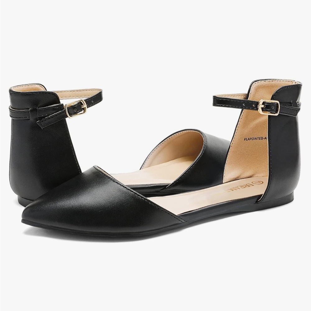 Flats Adjustable Strap Black, Work Trendy Cute